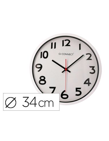 Reloj Q-Connect De Pared Plastico Oficina Redondo 34 Cm Marco Blanco
