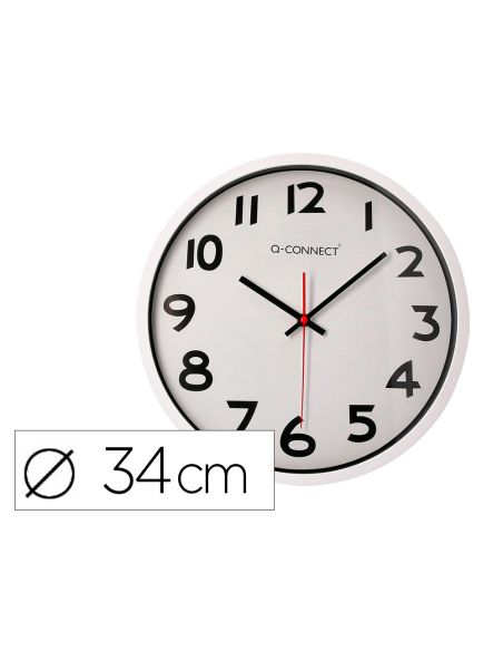 Reloj Q-Connect De Pared Plastico Oficina Redondo 34 Cm Marco Blanco