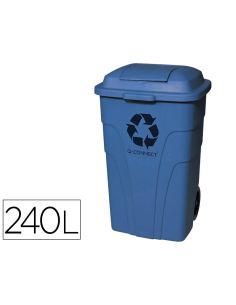 Papelera Contenedor Q-Connect Plastico Con Tapadera 240L Color Azul 1040X620X610 Mm Con Ruedas