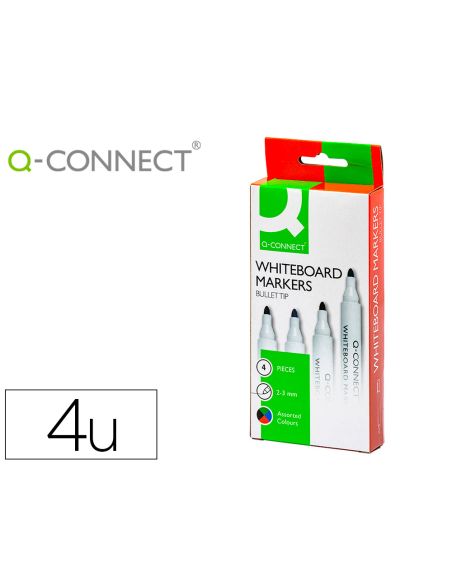 Rotulador Q-Connect Pizarra Blanca Caja 4 Colores Surtidos Punta Redonda 3 Mm