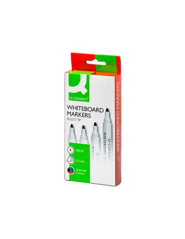 Rotulador Q-Connect Pizarra Blanca Caja 4 Colores Surtidos Punta Redonda 3 Mm
