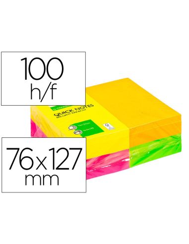Bloc De Notas Adhesivas Quita Y Pon Q-Connect 127X76 Mm Fsc 100 Hojas Fluorescentes Pack De 12 -Surtidas En 4 Colores|Libreriasalesiana