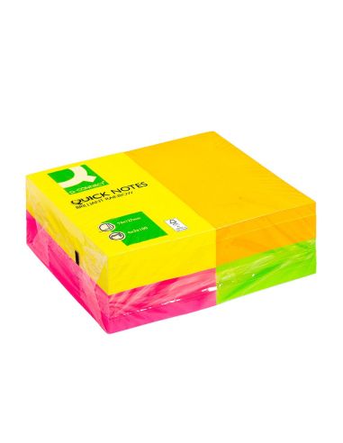 Bloc De Notas Adhesivas Quita Y Pon Q-Connect 127X76 Mm Fsc 100 Hojas Fluorescentes Pack De 12 -Surtidas En 4 Colores|Libreriasalesiana