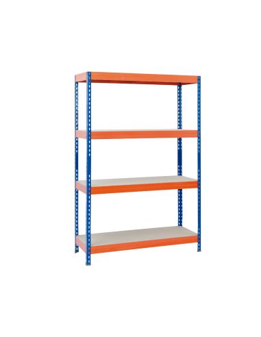 Estanteria Metalica Ar Storage 200X100X60Cm 4 Estantes 430Kg Por Estante Bandejas De Maderasin Tornillos Azul Naranja
