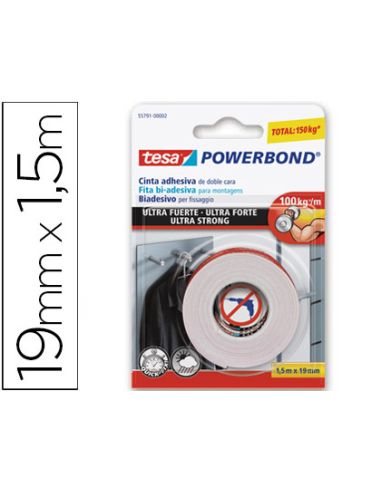 Cinta Adhesiva Tesa Doble Cara Ultra Strong Extrafuerte Para Interior Y Exterior 1,5M X19Mm