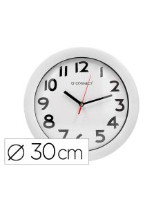 Reloj Q-Connect De Pared Plastico Oficina Redondo 30 Cm Marco Blanco