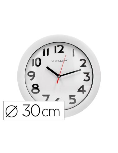 Reloj Q-Connect De Pared Plastico Oficina Redondo 30 Cm Marco Blanco