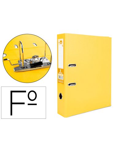 Archivador De Palanca Liderpapel Folio Documenta Forrado Pvc Con Rado Lomo 75Mm Amarillo Compresor Metalico