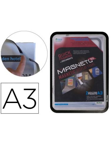 Marco Porta Anuncios Djois Magneto Din A3 Con 4 Bandas Magneticas En El Dorso Color Negro Pack De 2 Unidades