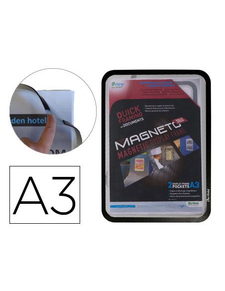 Marco Porta Anuncios Djois Magneto Din A3 Con 4 Bandas Magneticas En El Dorso Color Negro Pack De 2 Unidades
