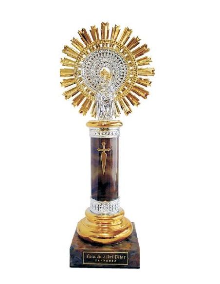 Virgen Del Pilar Columna Decorada  Alabastro Marron 28Cm