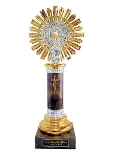 Virgen Del Pilar Columna Decorada  Alabastro Marron 15Cm