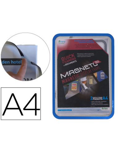 Marco Porta Anuncios Djois Magneto Din A4 Con 4 Bandas Magneticas En El Dorso Color Azul Pack De 2 Unidades