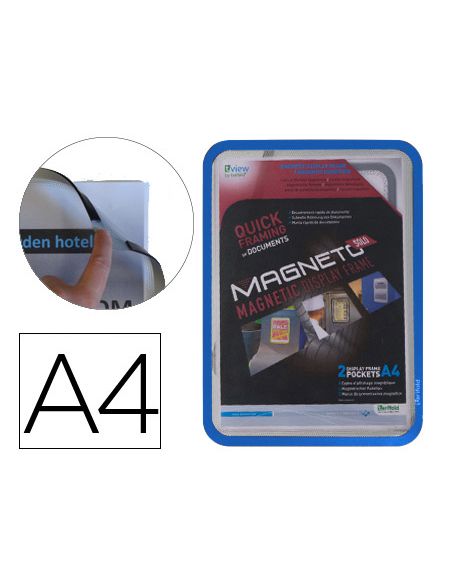 Marco Porta Anuncios Djois Magneto Din A4 Con 4 Bandas Magneticas En El Dorso Color Azul Pack De 2 Unidades