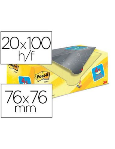 Bloc De Notas Adhesivas Quita Y Pon Post-It Amarillo Canario 76X76 Mm Pack Promocional 16+4 Gratis|Libreriasalesiana