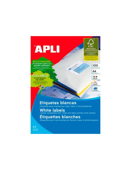 Etiqueta Adhesiva Apli 1263 Tamaño 64,6X33,8 Mm Fotocopiadora Laser Ink-Jet Caja Con 100 Hojas Din A4