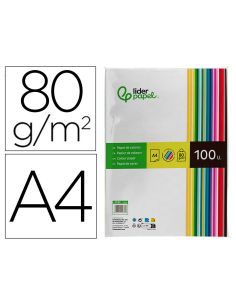 Papel Color Liderpapel A4 80Gr 25 Colores Surtidos Paquete De 100 Hojas