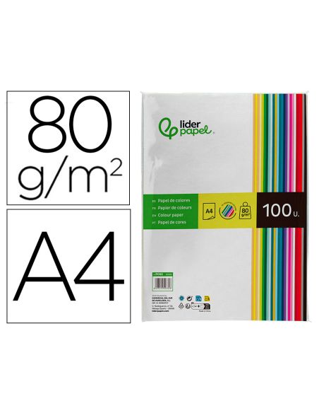 Papel Color Liderpapel A4 80Gr 25 Colores Surtidos Paquete De 100 Hojas