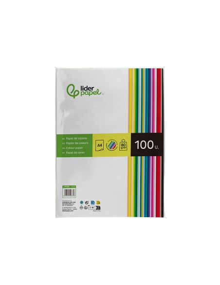 Papel Color Liderpapel A4 80Gr 25 Colores Surtidos Paquete De 100 Hojas
