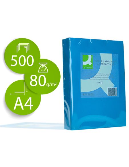 Papel Color Q-Connect Din A4 80Gr Azul Intenso Paquete De 500 Hojas