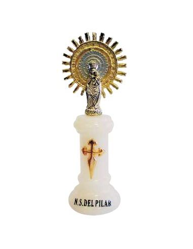 Virgen Del Pilar Metal/Alabastro Corona Metal 10Cm