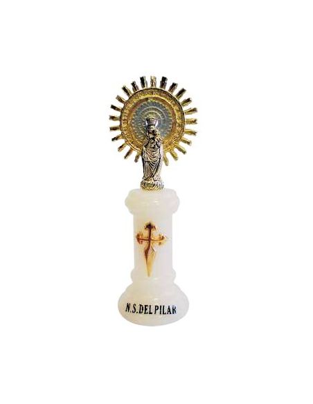 Virgen Del Pilar Metal/Alabastro Corona Metal 10Cm