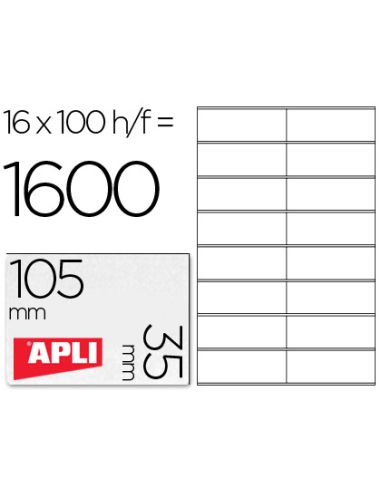 Etiqueta Adhesiva Apli 1287 Tamaño 105X35 Mm Fotocopiadora Laser Ink-Jet Caja Con 100 Hojas Din A4