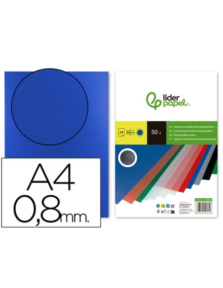 Tapa Encuadernacion Liderpapel Polipropileno A4 0.8Mm Azul Opaco Paquete De 50 Unidades
