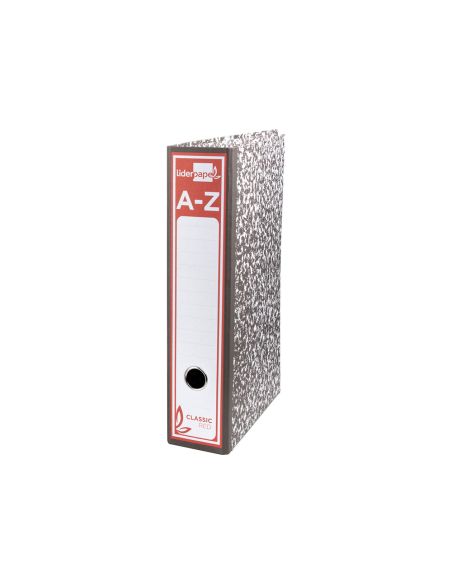 Archivador De Palanca Liderpapel Carton Forrado Folio Jaspeado Gris Con Caja Classic Red