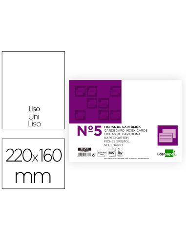 Ficha Liderpapel Lisa Nº5 160X220Mm 180Gr Paquete De 100 Unidades