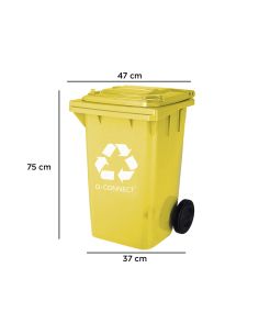 Papelera Contenedor Q-Connect Plastico Amarillo Para Plasticos Y Envases Metalicos 100L Con Tapa Y Ruedas 750X470X370 Mm 2