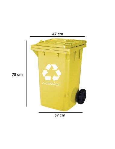 Papelera Contenedor Q-Connect Plastico Amarillo Para Plasticos Y Envases Metalicos 100L Con Tapa Y Ruedas 750X470X370 Mm|Libreriasalesiana
