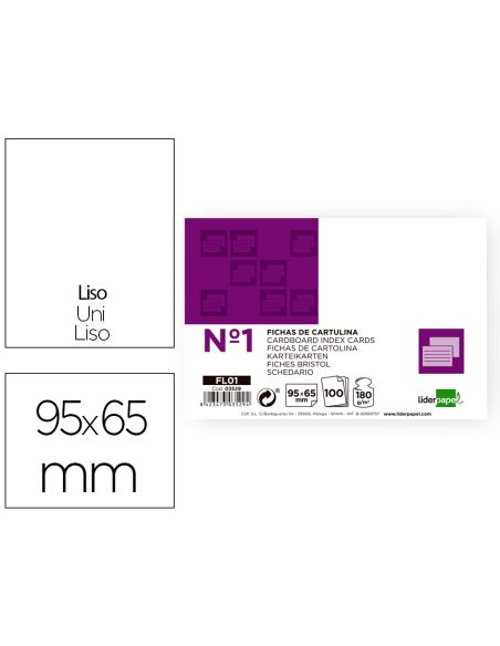 Ficha Liderpapel Lisa Nº1 65X95Mm 180Gr Paquete De 100 Unidades