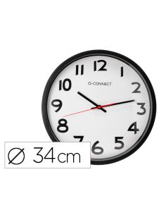 Reloj Q-Connect De Pared Plastico Oficina Redondo 34 Cm Marco Negro