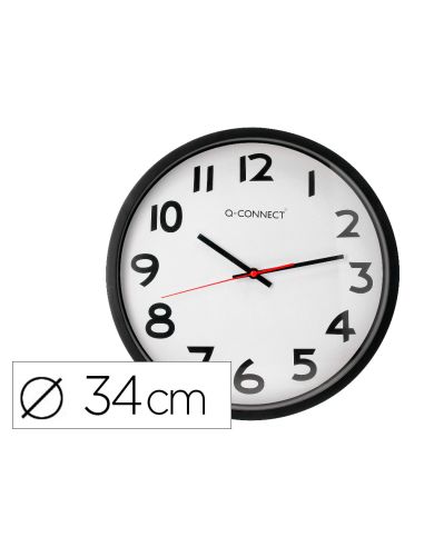 Reloj Q-Connect De Pared Plastico Oficina Redondo 34 Cm Marco Negro