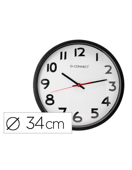 Reloj Q-Connect De Pared Plastico Oficina Redondo 34 Cm Marco Negro