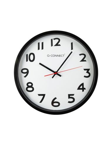 Reloj Q-Connect De Pared Plastico Oficina Redondo 34 Cm Marco Negro