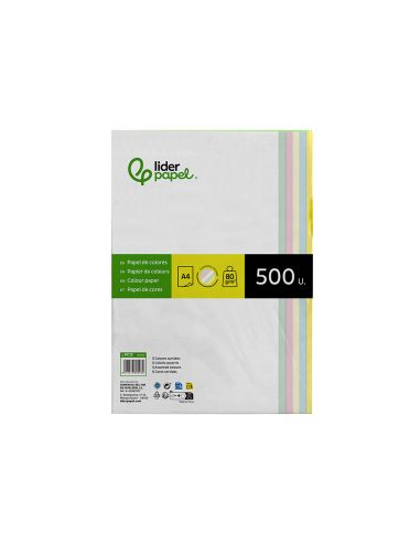 Papel Color Liderpapel A4 80Gr 5 Colores Surtidos Paquete De 500 Hojas