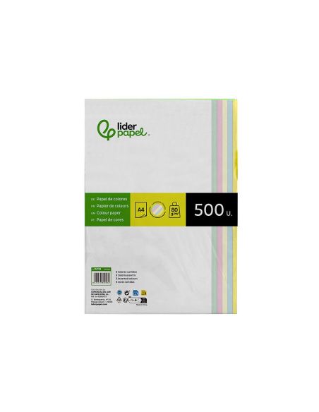 Papel Color Liderpapel A4 80Gr 5 Colores Surtidos Paquete De 500 Hojas