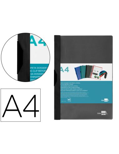 Carpeta Liderpapel Dossier Pinza Lateral 45325 Polipropileno Din A4 Negro 60 Hojas Pinza Deslizante