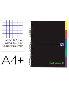 Cuaderno Espiral Oxford Ebook 5 Tapa Extradura Din A4+ 100 H Con Separadores Cuadricula 5 Mm Black'N Colors Verde