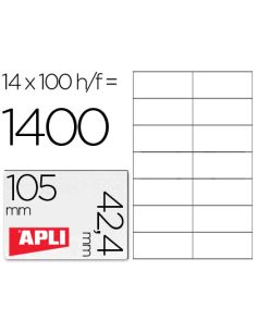 Etiqueta Adhesiva Apli 1277 Tamaño 105X42.4 Mm -Fotocopiadora -Laser E Inkjet-Caja Con 1400 Etiquetas