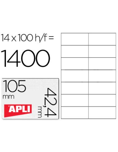 Etiqueta Adhesiva Apli 1277 Tamaño 105X42.4 Mm -Fotocopiadora -Laser E Inkjet-Caja Con 1400 Etiquetas