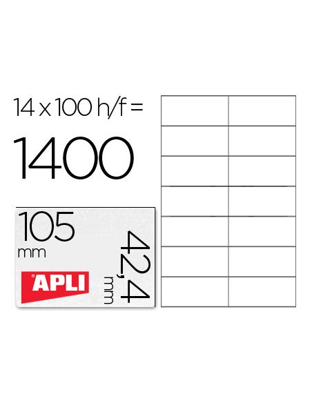 Etiqueta Adhesiva Apli 1277 Tamaño 105X42.4 Mm -Fotocopiadora -Laser E Inkjet-Caja Con 1400 Etiquetas