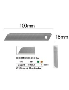 Repuesto Cuter Q-Connect Ancho Para Modelos Kf10632/Kf10635/Kf10937/Kf10634 Cuchilla 18 Mm Blister 12 Unidades 2