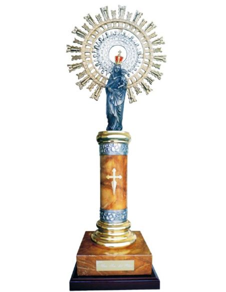 Virgen Del Pilar Metal/Alabastro C/Bocel + Greca Marron 78Cm