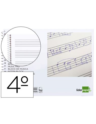 Bloc Musica Liderpapel Pentagrama 4Mm Cuarto 20 Hojas 100G/M2