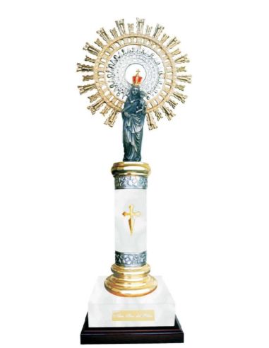 Virgen Del Pilar Metal/Alabastro C/Bocel + Greca Blanca 78Cm