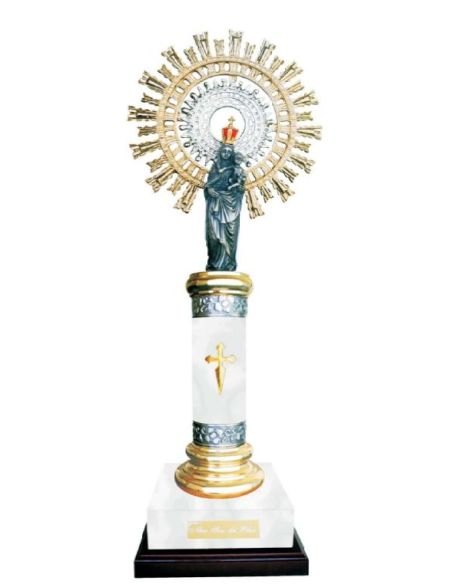 Virgen Del Pilar Metal/Alabastro C/Bocel + Greca Blanca 78Cm