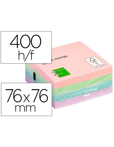 Bloc De Notas Adhesivas Quita Y Pon Q-Connect 76X76 Mm Pastel Con 400 Hojas